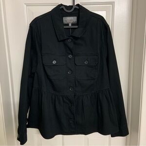 Torrid Black Peplum Utility Twill Jacket Button Down Pockets NWT 1X